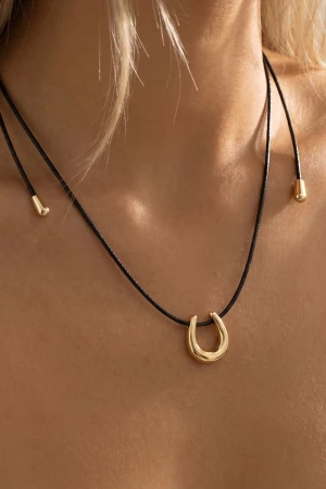 Open Horseshoe Pendant Cord Necklace