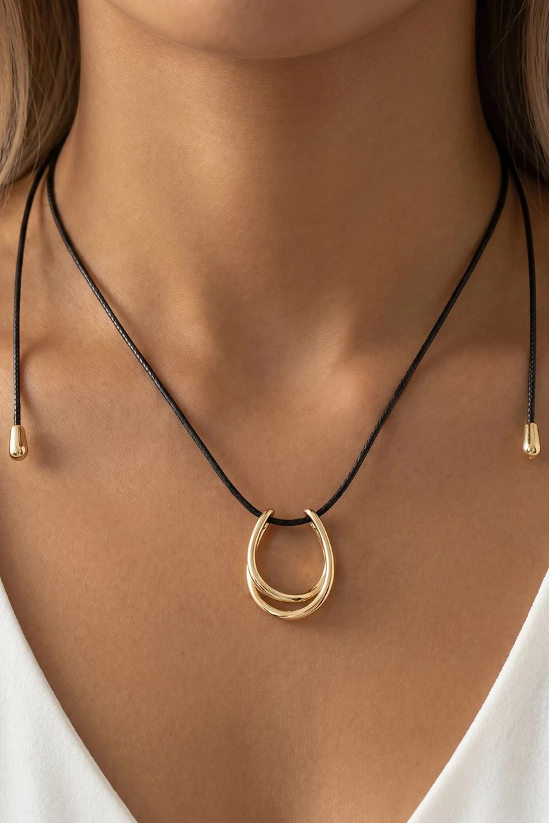 Stirrup Pendant Adjustable Cord Necklace