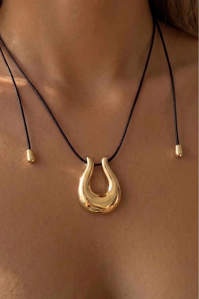 Puffed Horseshoe Pendant Cord Necklace