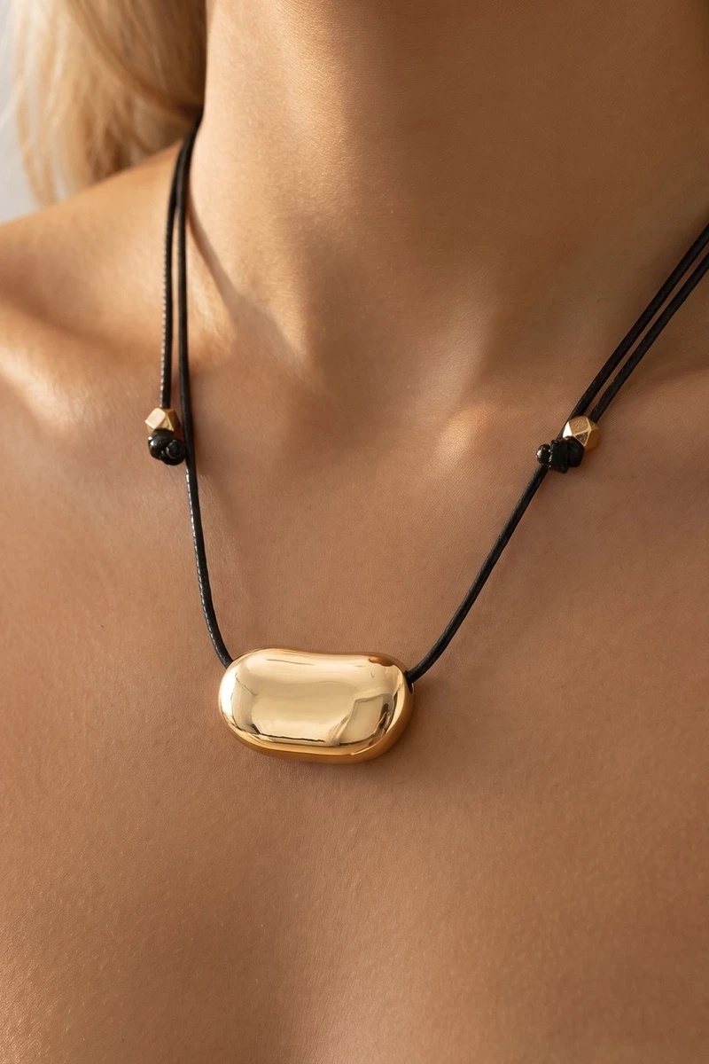 Polished Bean Pendant Cord Necklace