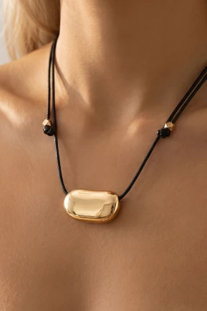 Polished Bean Pendant Cord Necklace