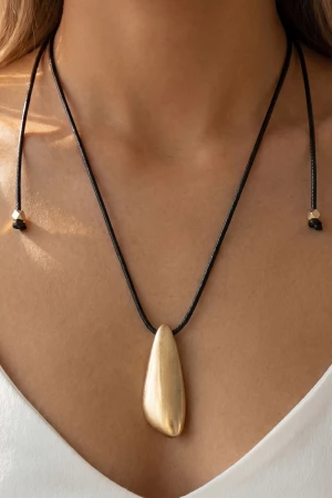 Elongated Teardrop Pendant Cord Necklace