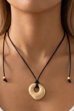 Organic Hammered Disc Cord Necklace