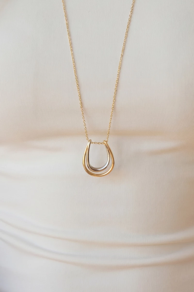 Two Tone Horseshoe Pendant Necklace