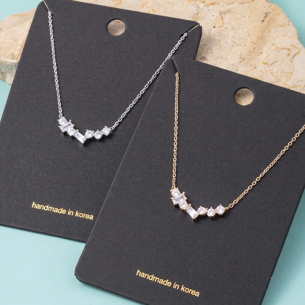Mixed Cut Cz Cluster Bar Pendant Necklace