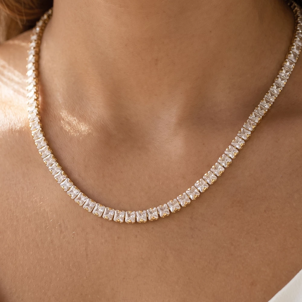 Bold Cushion Cut Cz Tennis Necklace