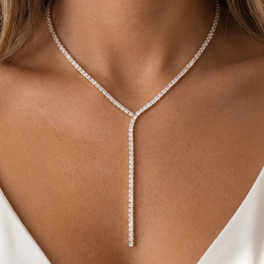 Petite Square Cz Drop Y Necklace