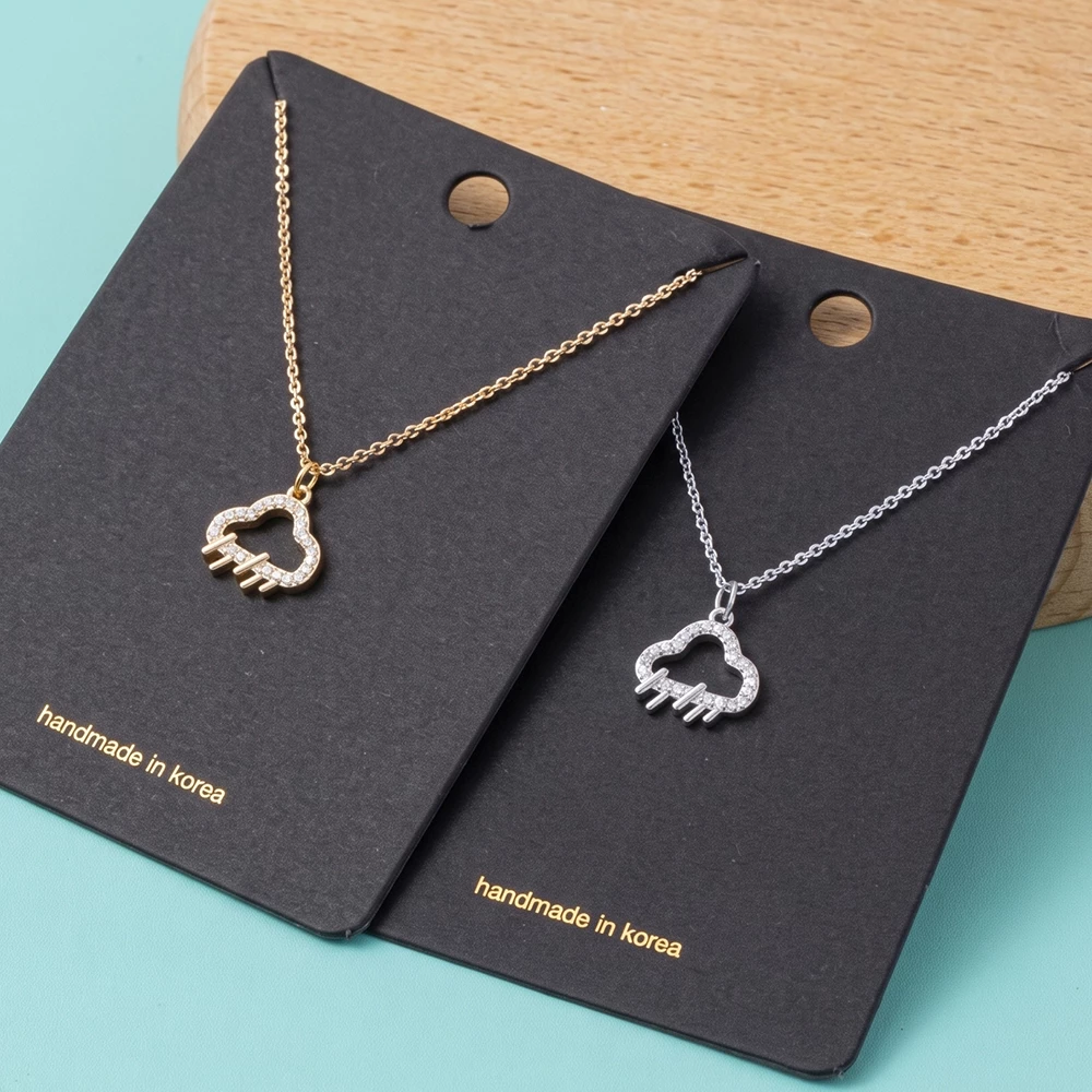 Gold Dipped Pave Cz Rain Cloud Pendant Necklace