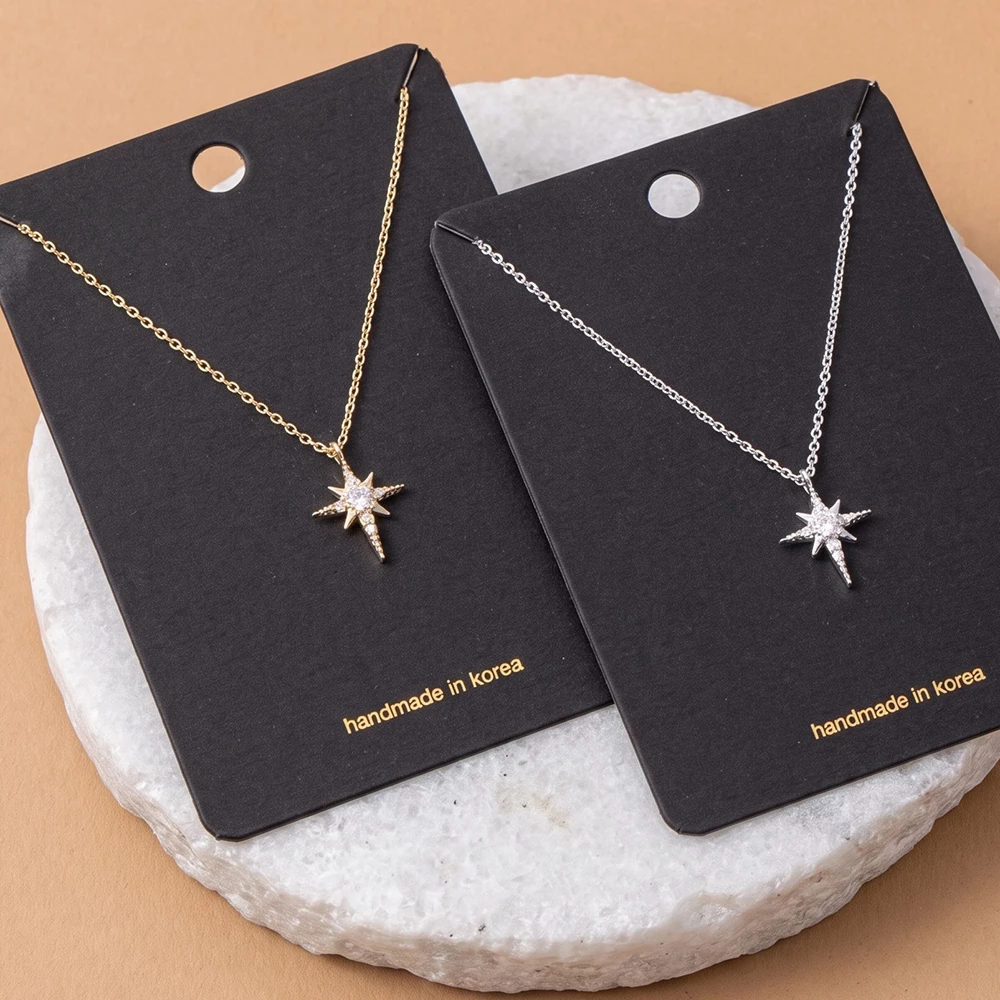 Gold Dipped Pave Cz North Star Pendant Necklace