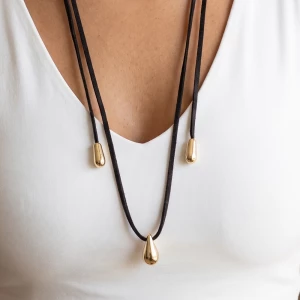 Long Suede Cord Necklace With Teardrop Pendant
