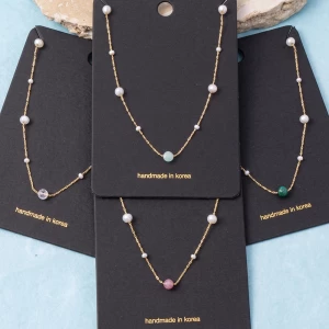 Pearl Station Chain Necklace With Stone Bead