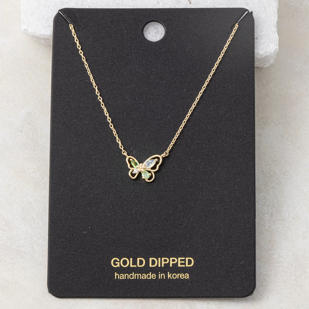Gold Dipped Butterfly Pendant Necklace With Cz