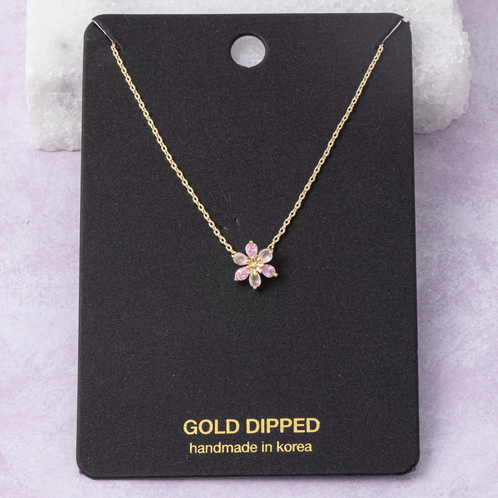 Gold Dipped Flower Cz Pendant Necklace
