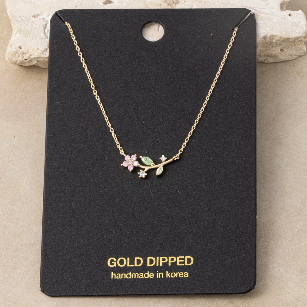 Gold Dipped Blossom Branch Bar Necklace