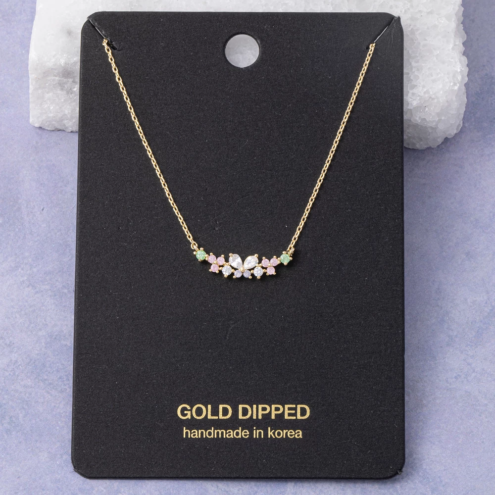 Gold Dipped Butterfly Cz Cluster Curved Bar Necklace