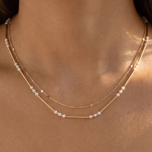 Double Layer Pearl And Bar Station Necklace