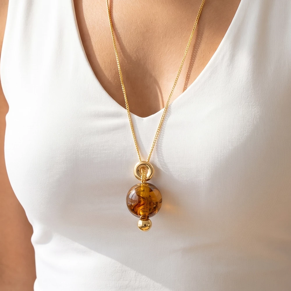 Marbled Round Ball Pendant Necklace