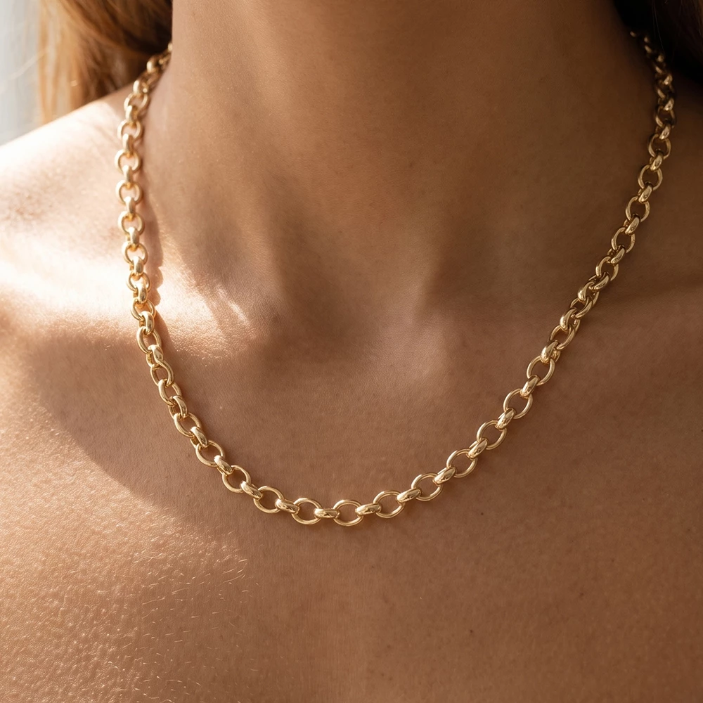Polished Oval Rolo Link Chain Necklace