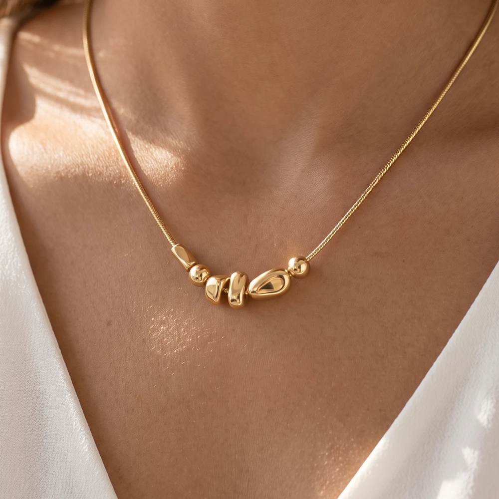 Adjustable Snake Chain Nugget Bead Cluster Necklace
