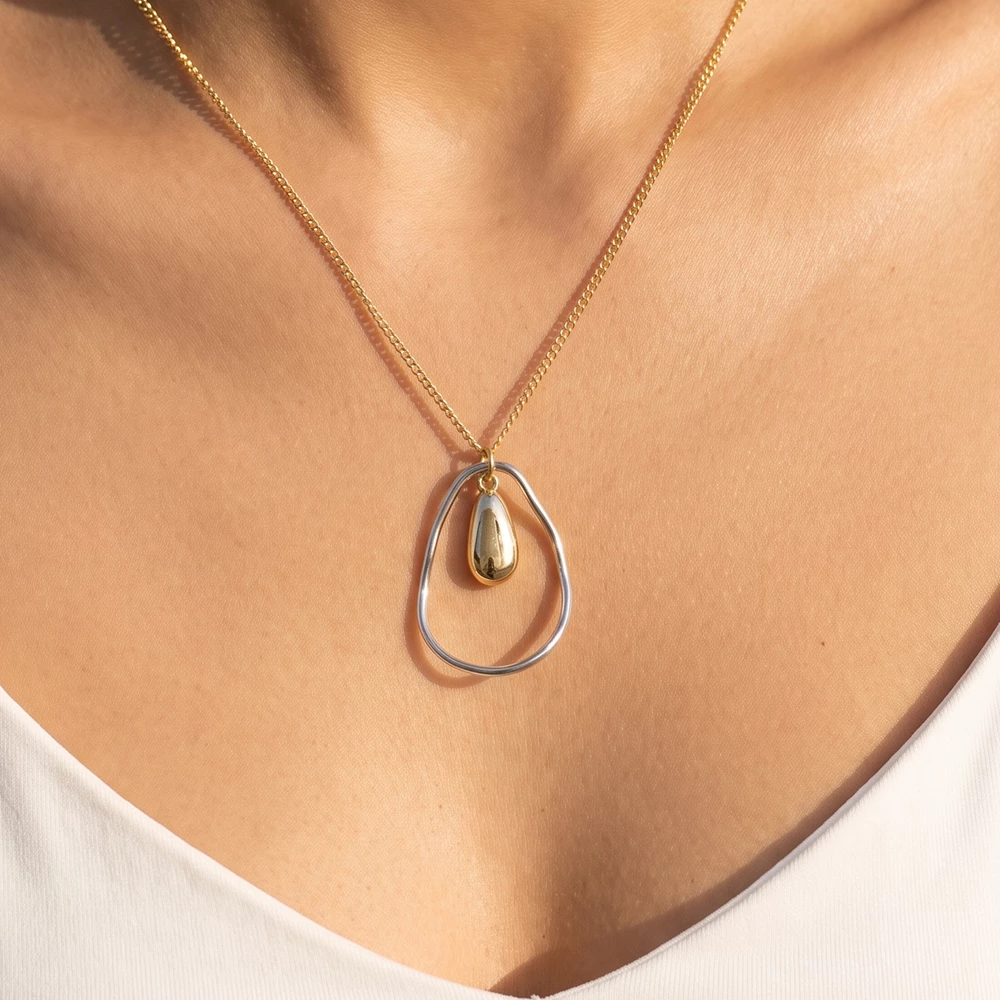 Organic Open Oval Teardrop Inset Pendant Necklace