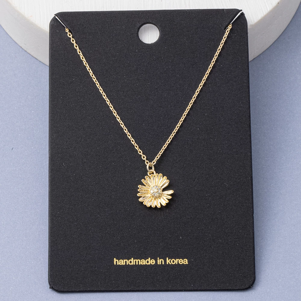 Gold Dipped Cz Center Daisy Flower Pendant Necklace