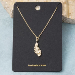 Feather Pendant Necklace With Cz Accent