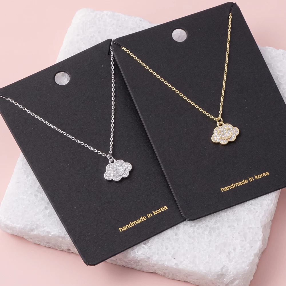 Gold Dipped Pave Cz Smiley Face Cloud Pendant Necklace