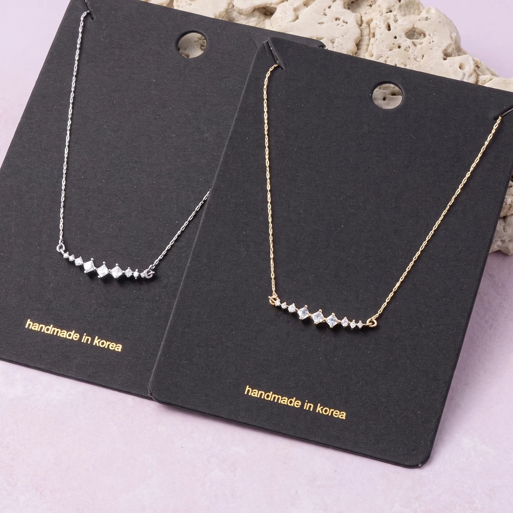 Gold Dipped Mixed Cut Cz Curved Bar Necklace