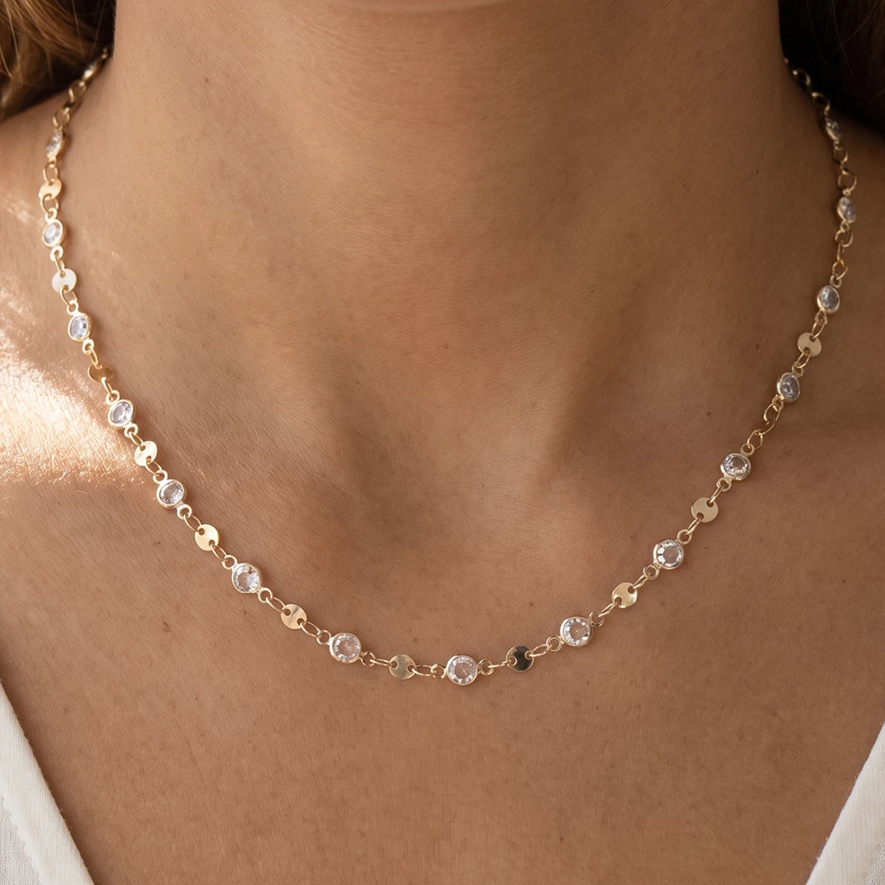 Alternating Bezel Cz And Disc Station Necklace