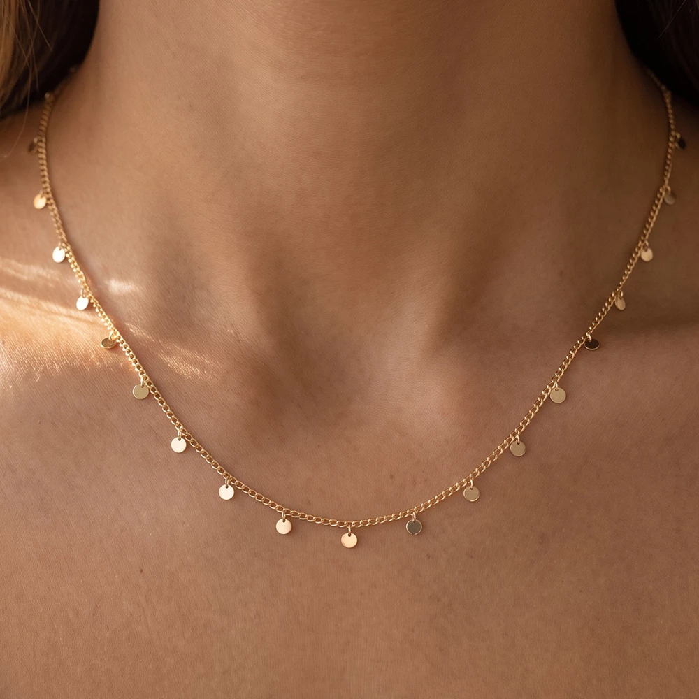 Dainty Mini Disc Charm Curb Chain Necklace