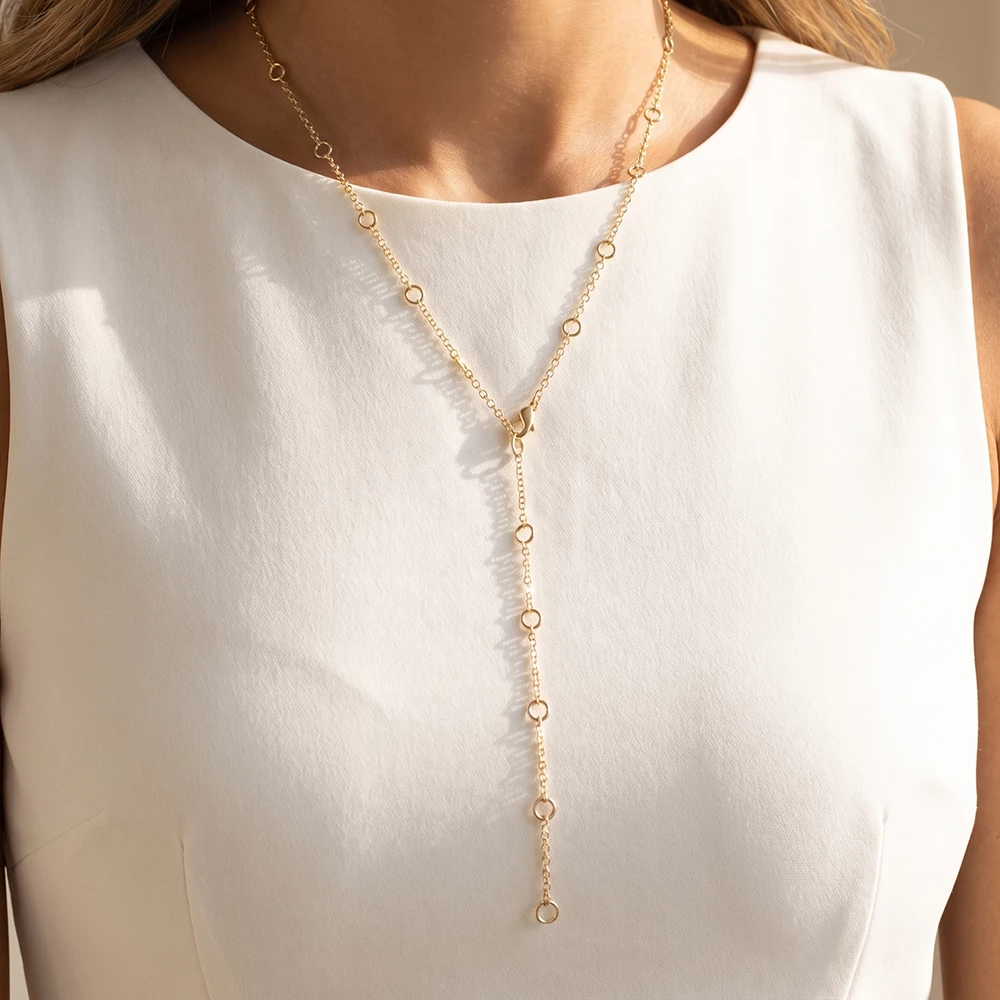 Open Ring Station Chain Lariat Y Necklace