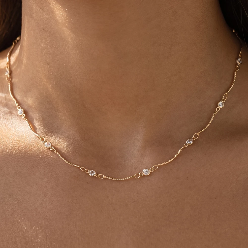 Bezel Cz Station Twisted Bar Chain Necklace
