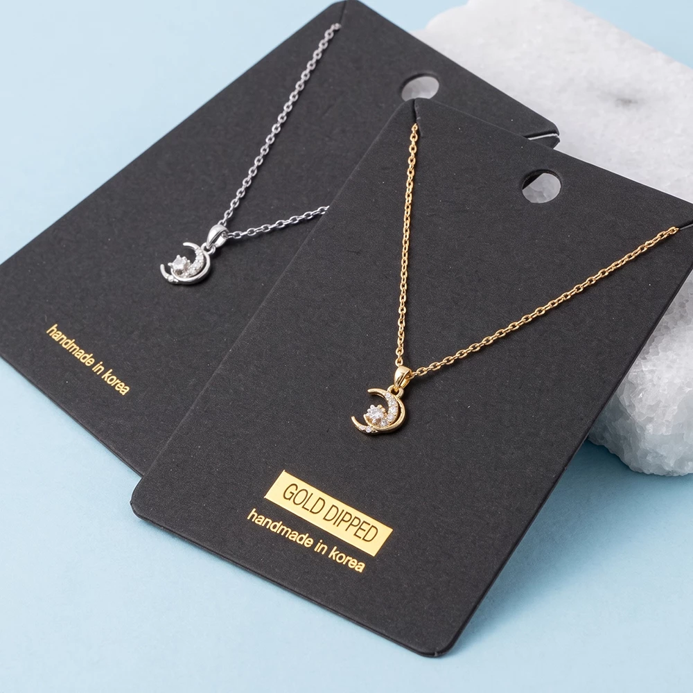 Crescent Moon Pendant Necklace With Cz Star
