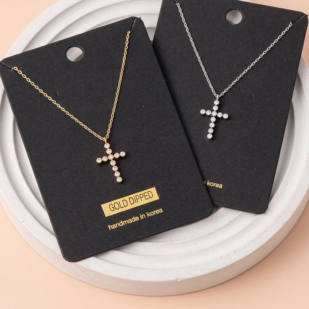 Bezel Set Cz Cross Pendant Necklace