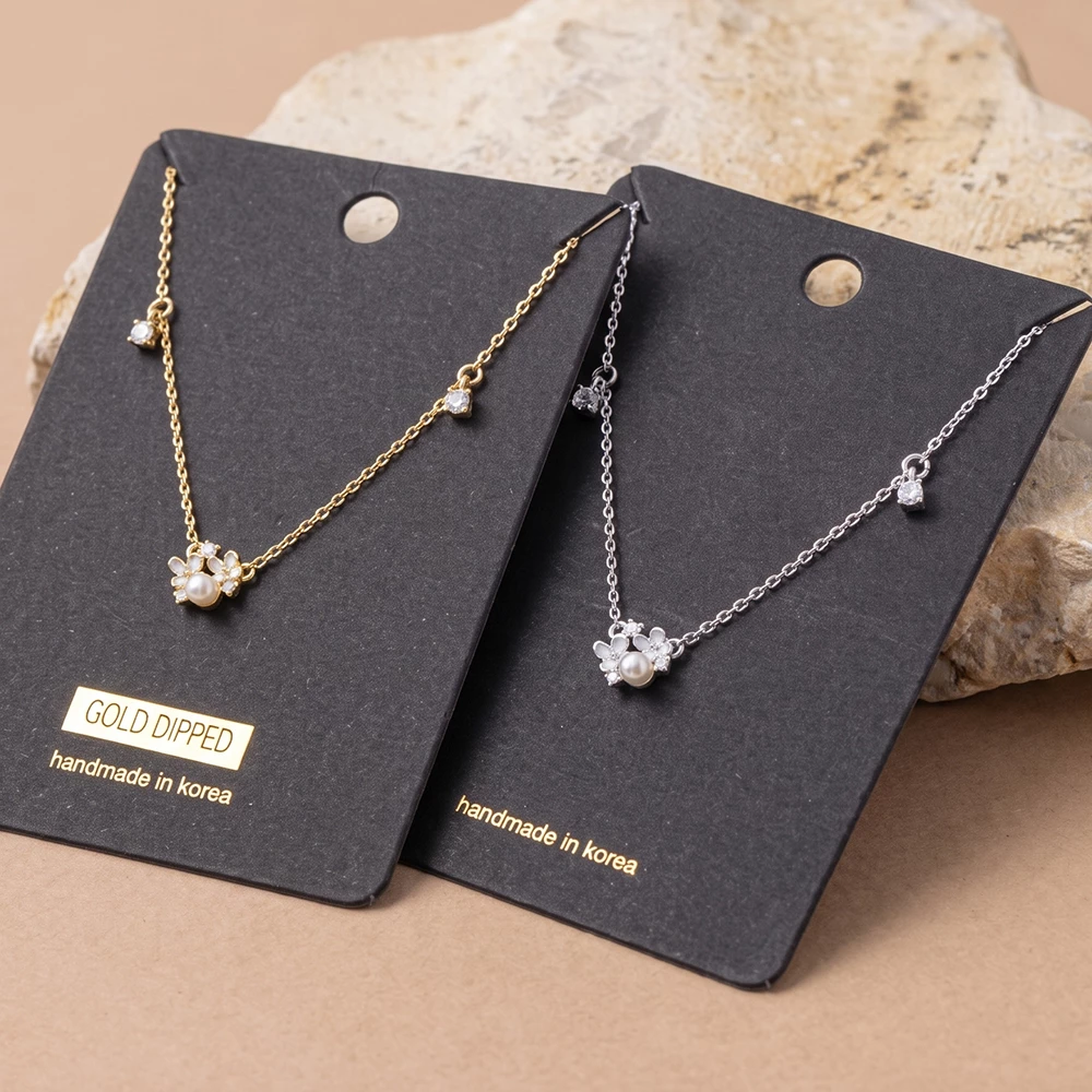 Gold Dipped Pearl Center Flower Cz Station Necklace