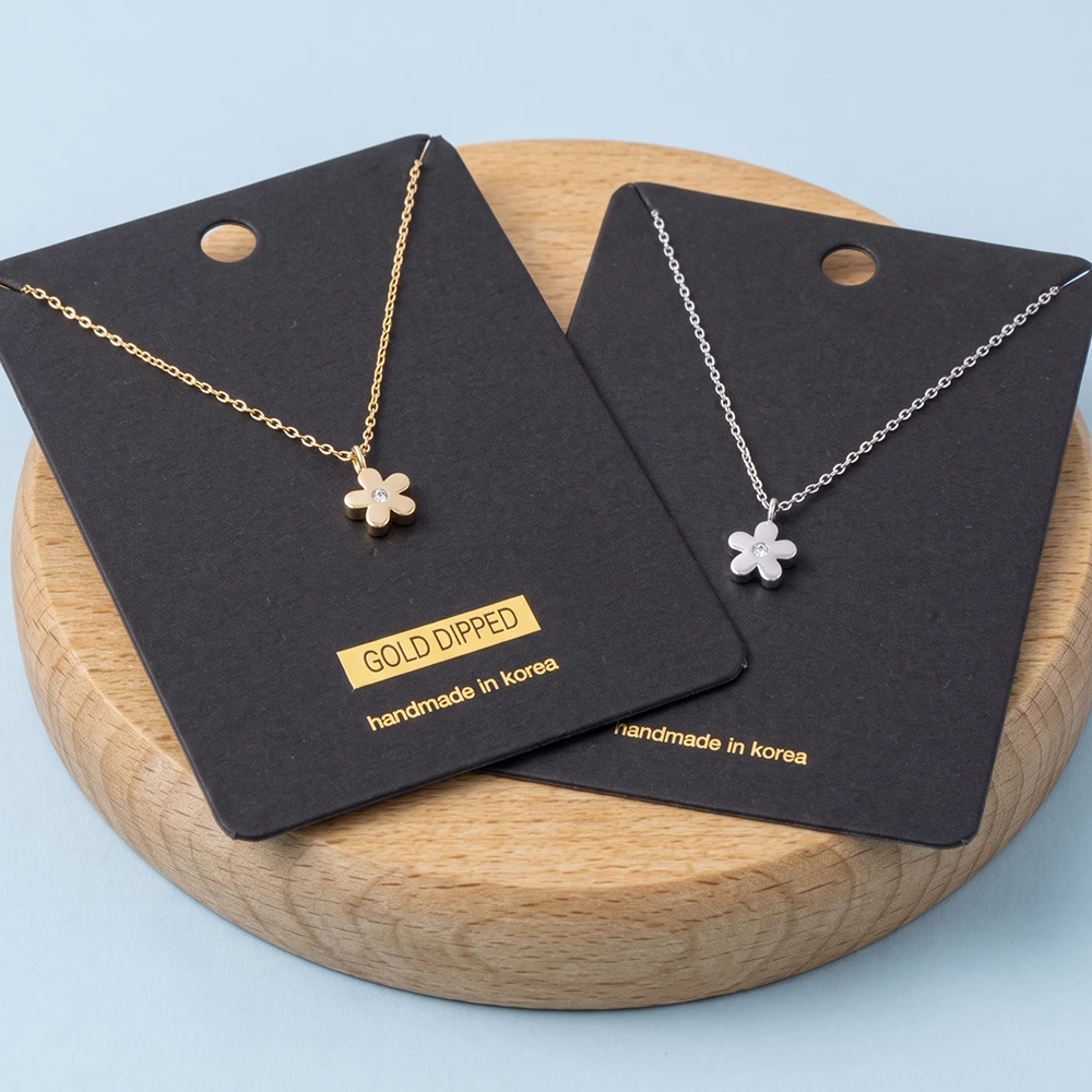 Gold Dipped Five Petal Flower Cz Pendant Necklace