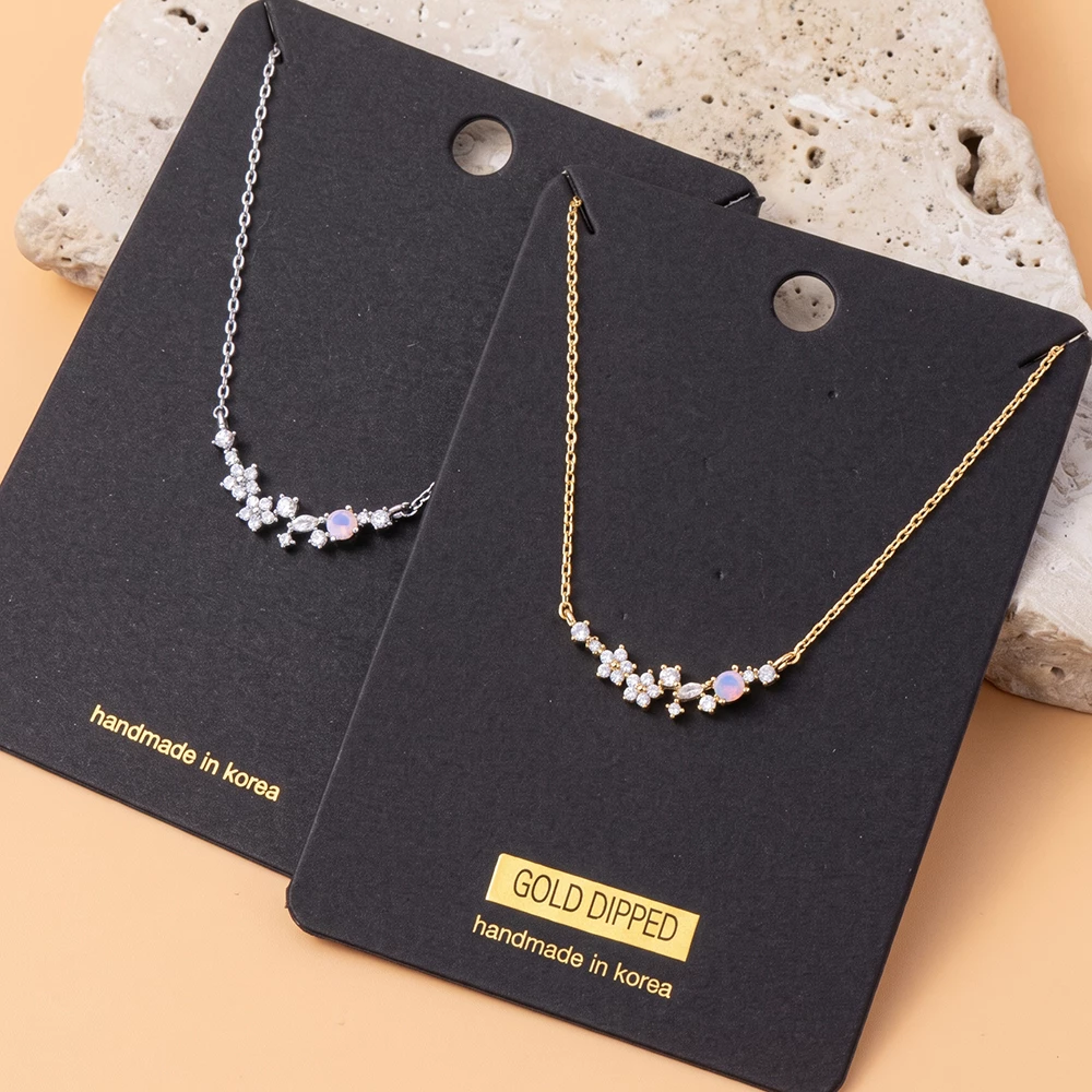 Cz Flower Cluster Bar Necklace With Iridescent Stone