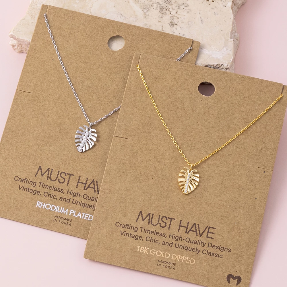 Monstera Leaf Pendant Necklace With Cz