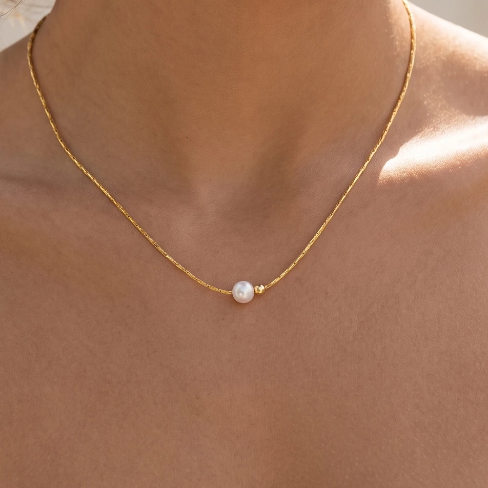 Gold Dipped Single Pearl Chain Necklace