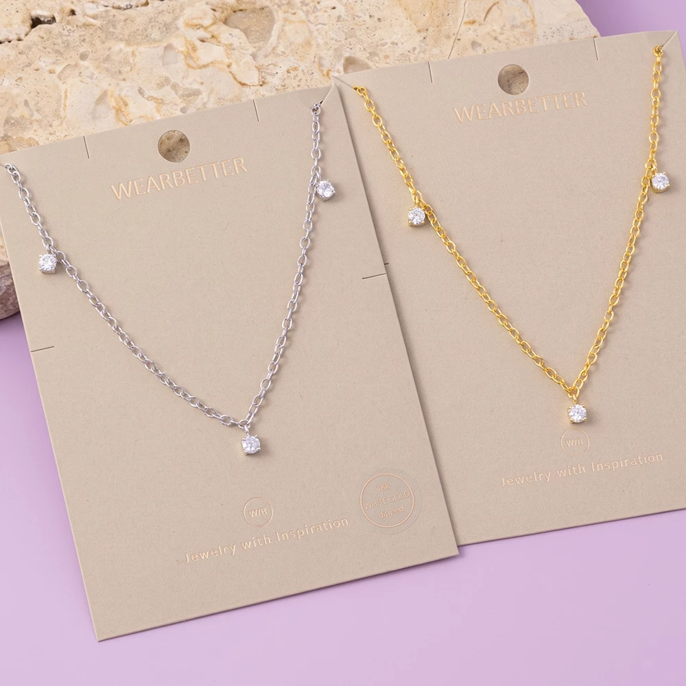 18K Gold Dipped Triple Cz Drop Station Necklace