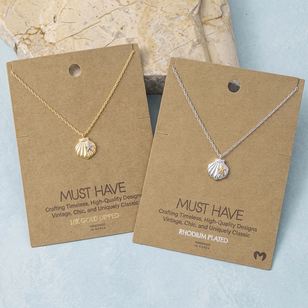 18K Gold Dipped Puffed Shell Pendant Necklace