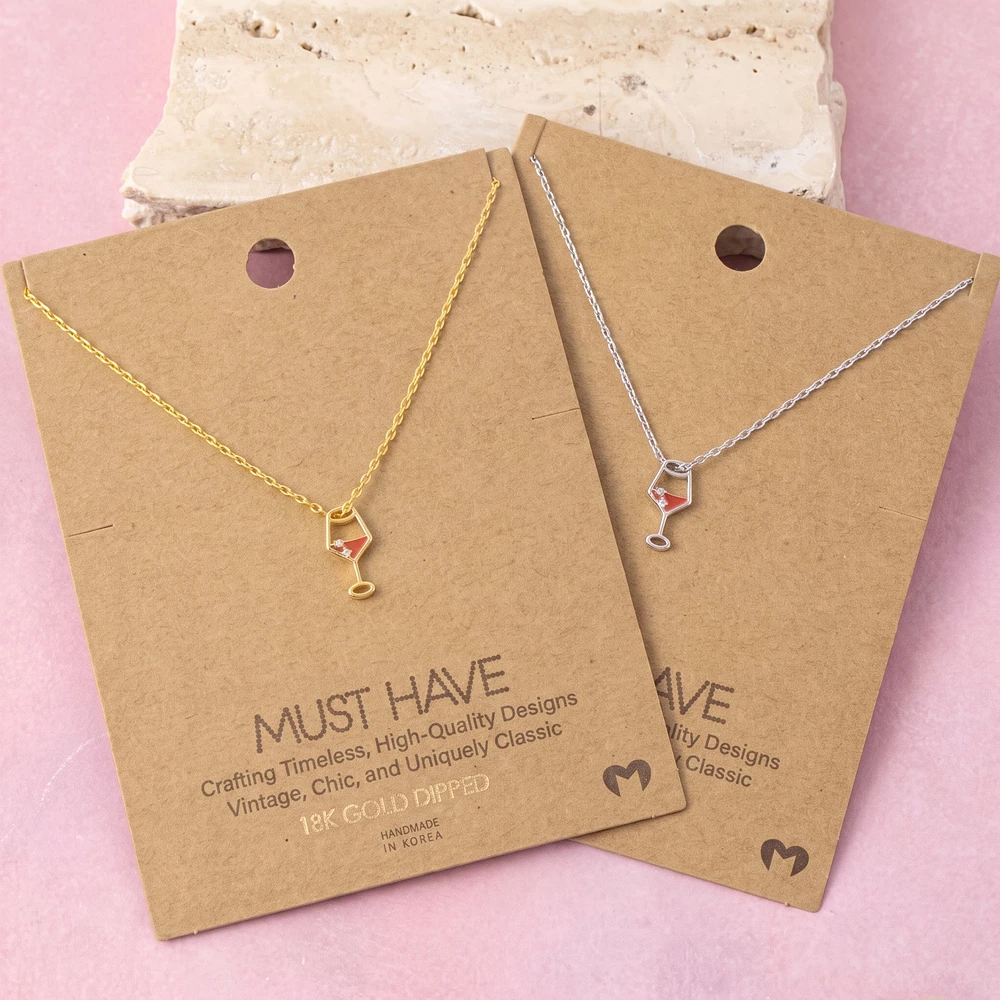 18K Gold Dipped Enamel Wine Glass Pendant Necklace