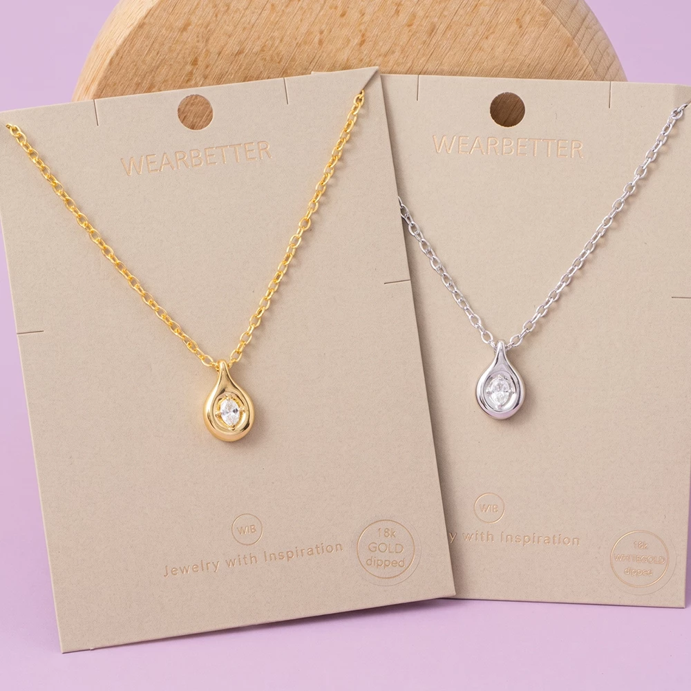 Teardrop Pendant Necklace With Cz Center