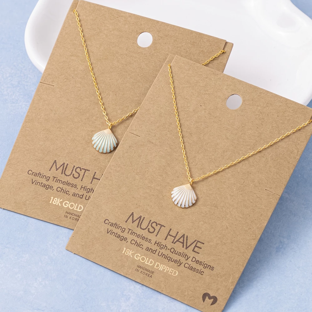 Enamel Scallop Shell Pendant Necklace