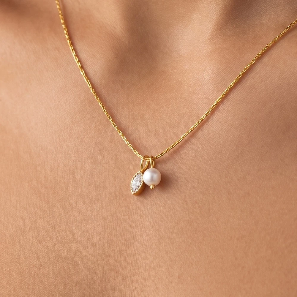 Dainty Marquise Cz Charm Drop Necklace