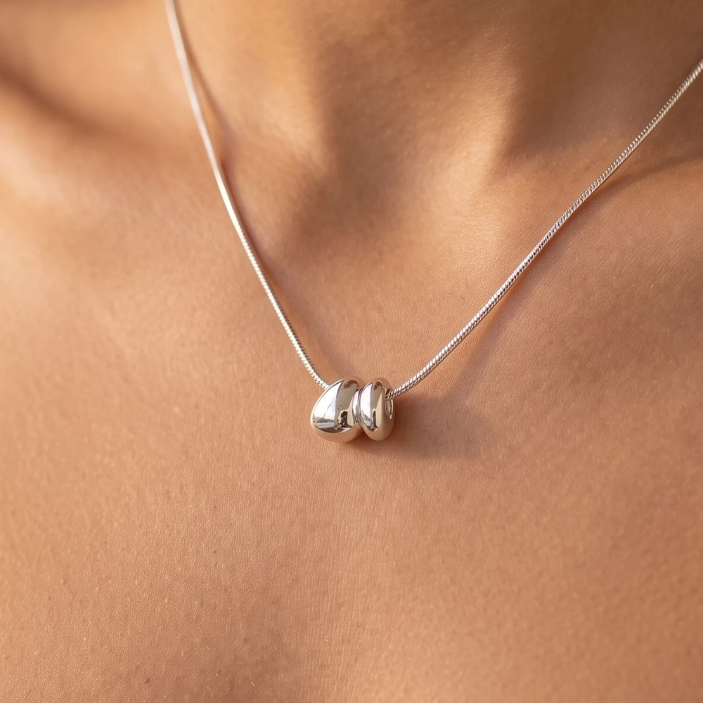 Gold Dipped Double Nugget Bead Chain Necklace