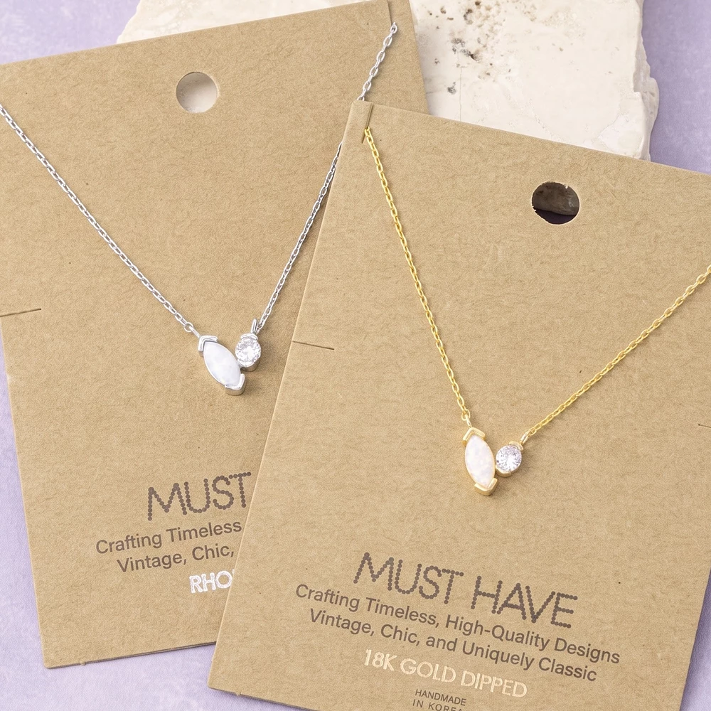 18K Gold Dipped Opal And Cz Duo Necklace