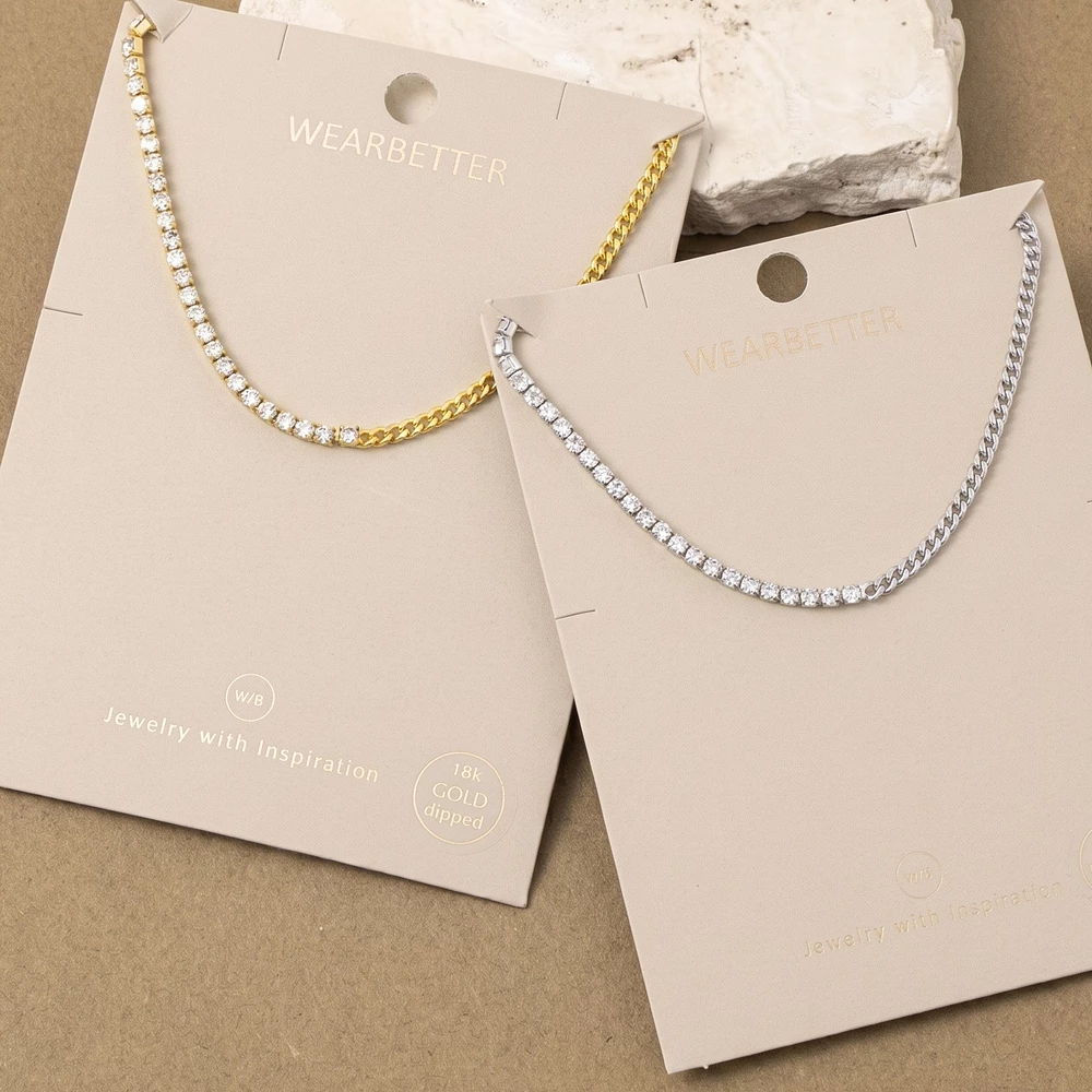 18K Gold Dipped Half Tennis Curb Chain Necklace