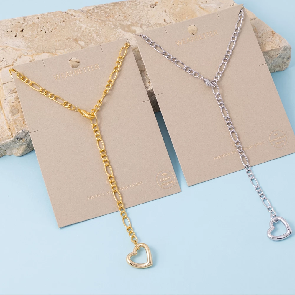 18K Gold Dipped Open Heart Figaro Chain Y Necklace