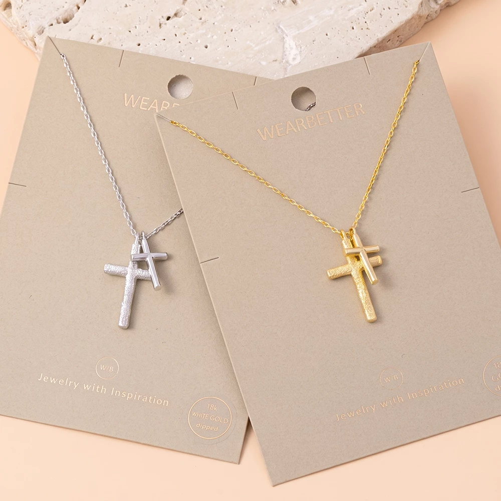 Textured Double Cross Pendant Necklace
